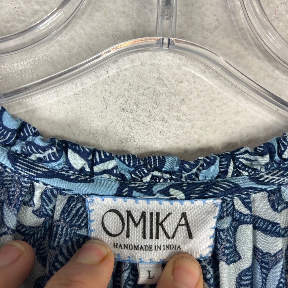 Omika ladies midi maxi dress large blue white peasant cottagecore corpcore day - Picture 3 of 16